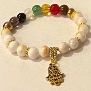 NEW White Jade bead bracelet with Chakra beads